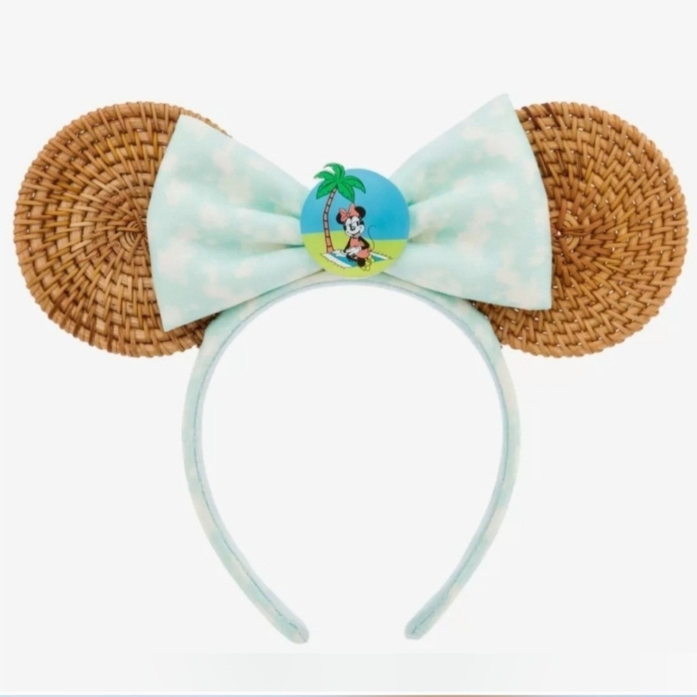 Disney Parks Adult Minnie Mouse Summer Rattan Ears Headband NWT